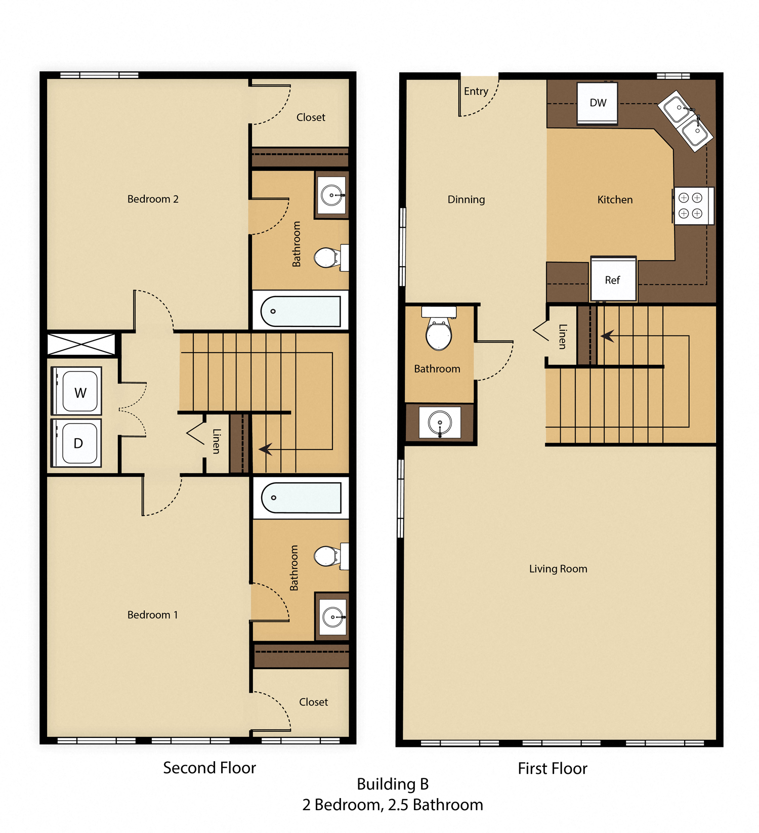 2 Bed 1 Bath floorplan