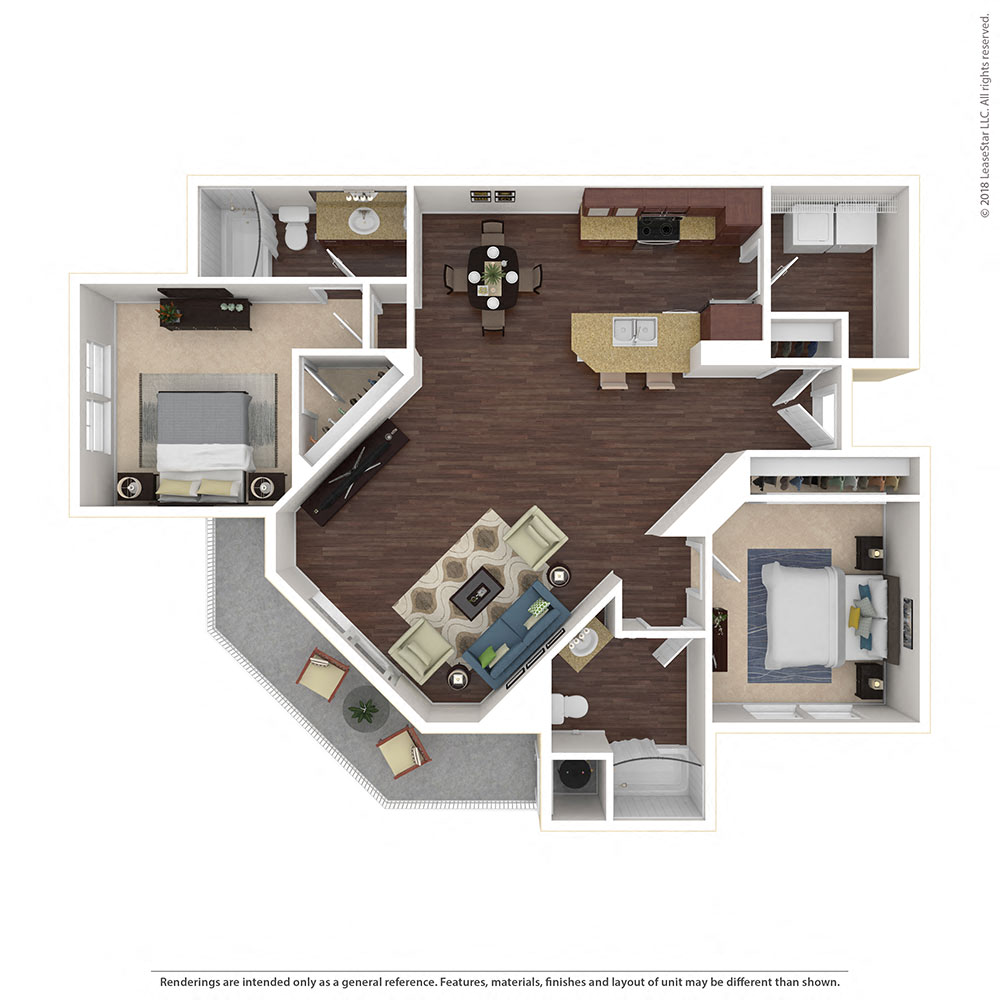 2 Bed, 2 Bath Floor Plan at Harvest Park Apartments, Santa Rosa, California