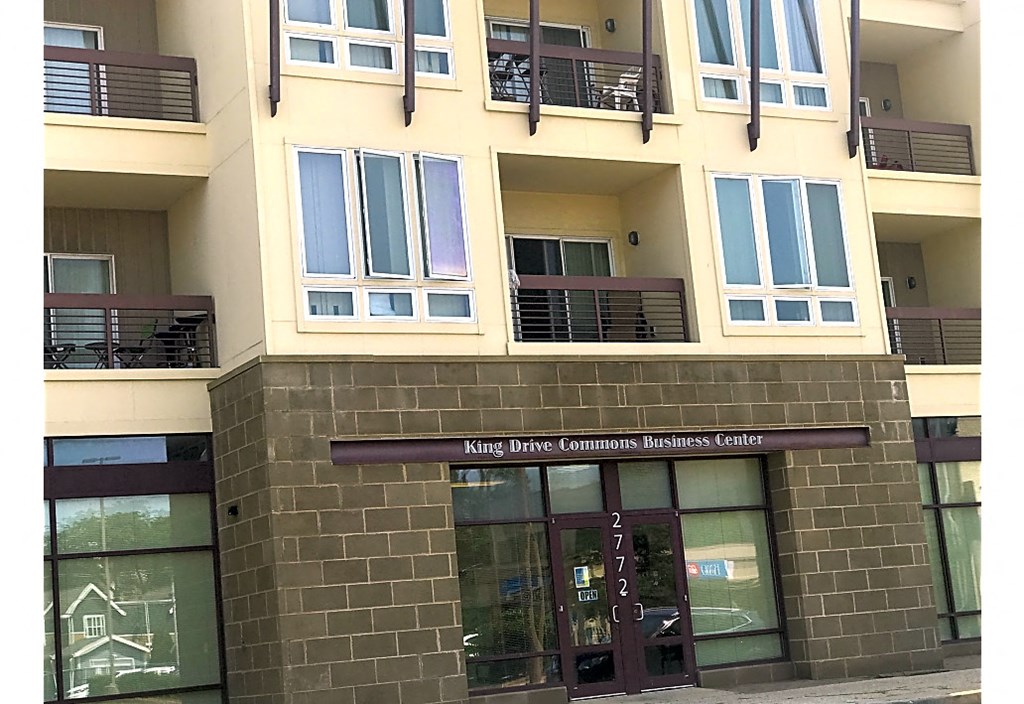 a building with a sign in front of it