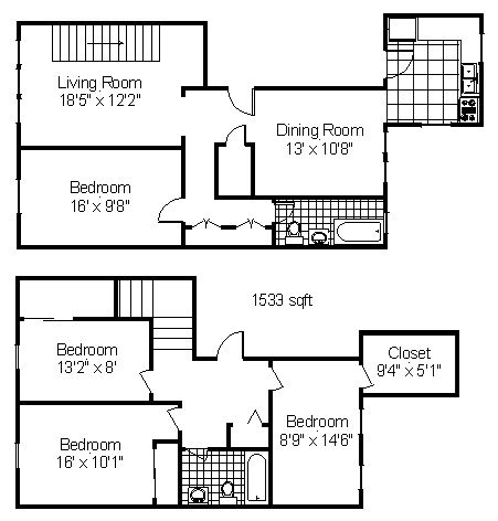 4 Bedroom, 2 Bath
