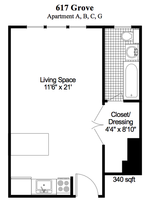 617 Grove Street Studio-1 Bed Apartment, Downtown for Rent - Photo Gallery 19