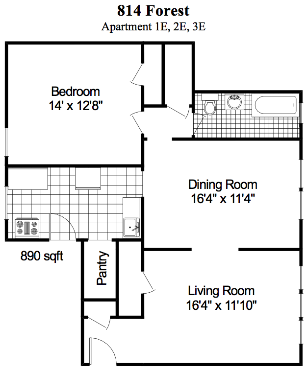 2 Bedroom, 1 Bath