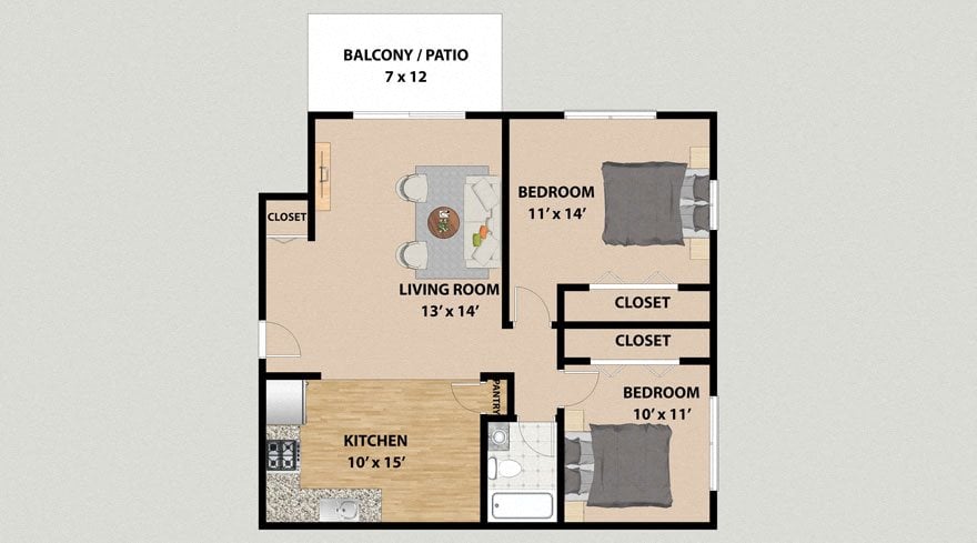 Two Bedroom One Bathroom Floor Plan Two Bedroom One Bathroom Floor Plan at the Arbors