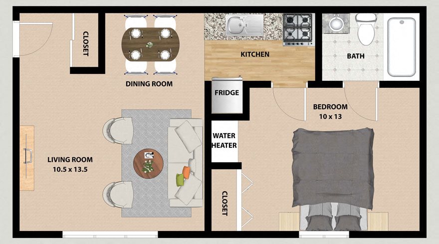 One Bedroom One Bathroom Floor Plan One Bedroom One Bathroom Floor Plan at the Arbors