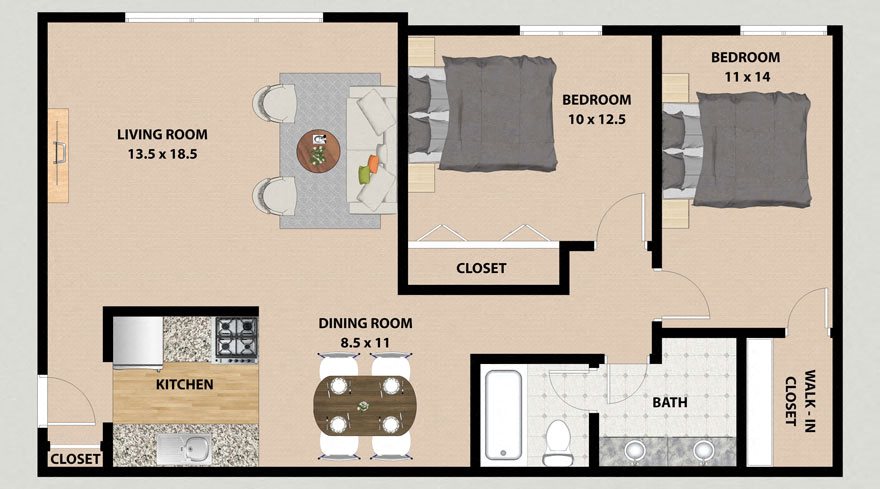 Two Bedroom One Bathroom Floor Plan Two Bedroom One Bathroom Floor Plan at the Arbors