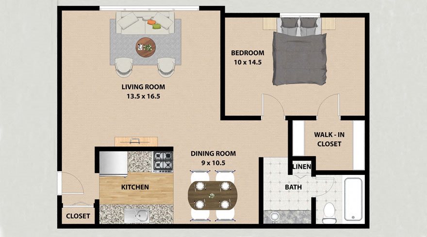 One Bedroom One Bathroom Floor Plan One Bedroom One Bathroom Floor Plan at the Arbors