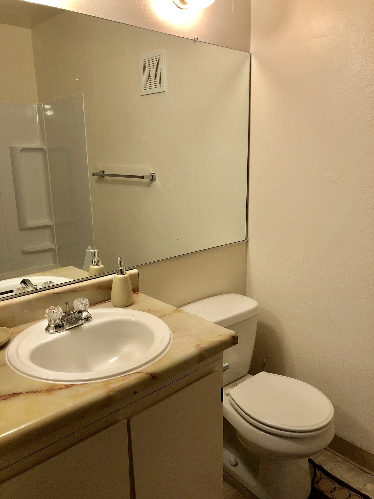 a bathroom with a sink and a toilet and a mirror