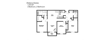 Three bedroom, two bathroom