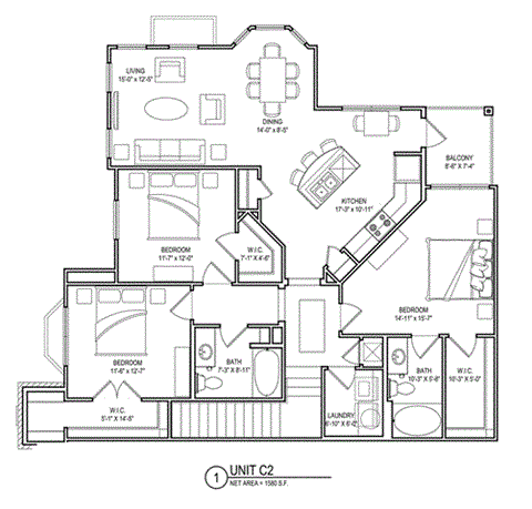 3 bed 2 bath D Floor Plans at Audubon Park Apartment Homes, Louisiana, 70791