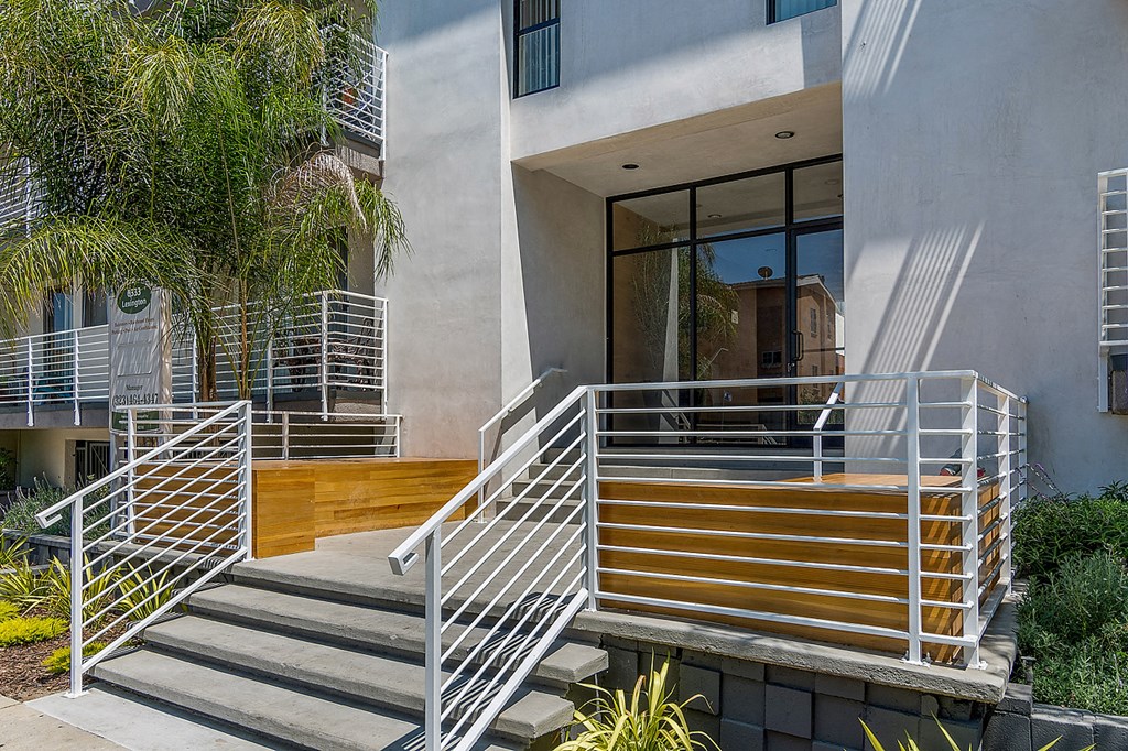a set of stairs leading up to a building