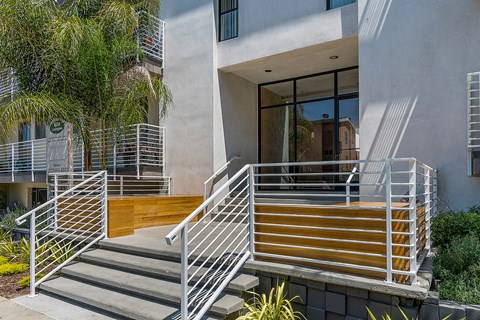 a set of stairs leading up to a building