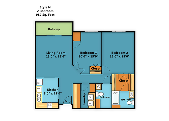 Two bedroom, two bath apartment1