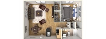 1 Bedroom Floor Plan at Hibiscus Place Apartments, Orlando, FL, 32808
