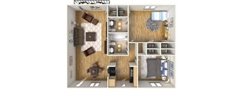 2 Bedroom 1.5 bath Floor Plan at Hibiscus Place Apartments, Orlando, Florida