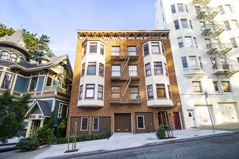 A row of buildings with a mix of architectural styles.