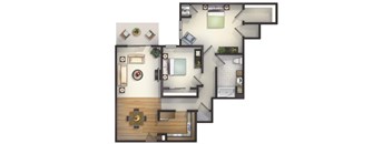 2 Bedroom, 1 Bath Courtyard Floorplan at Highlands at Riverwalk Apartments 55+