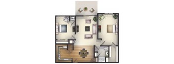 2 Bedroom, 1 Bath  Floorplan at Highlands at Riverwalk Apartments 55+