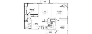 2 Bedroom, 2 Bath with Greatroom and Fireplace Floorplan at Nicolet Highlands Apartments 55+