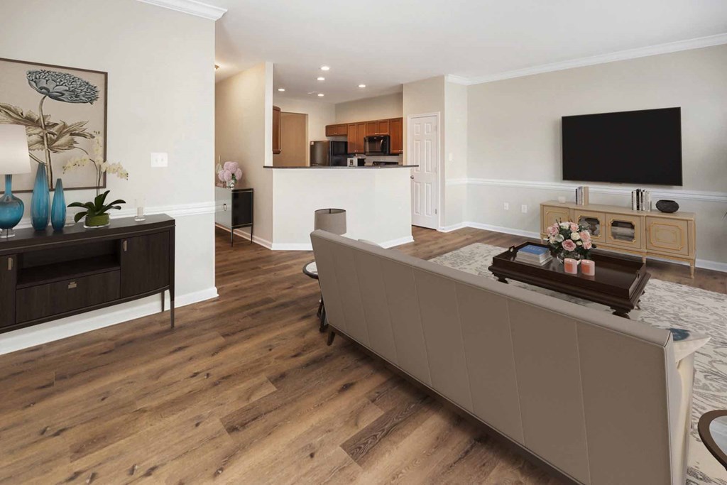 a living room with a couch and a television