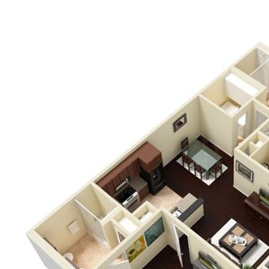 2 Bed - 2 Bath |1107 sq ft 2x2 C floorplan