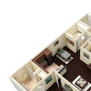 2 Bed - 2 Bath |1219 sq ft 2x2 D floorplan