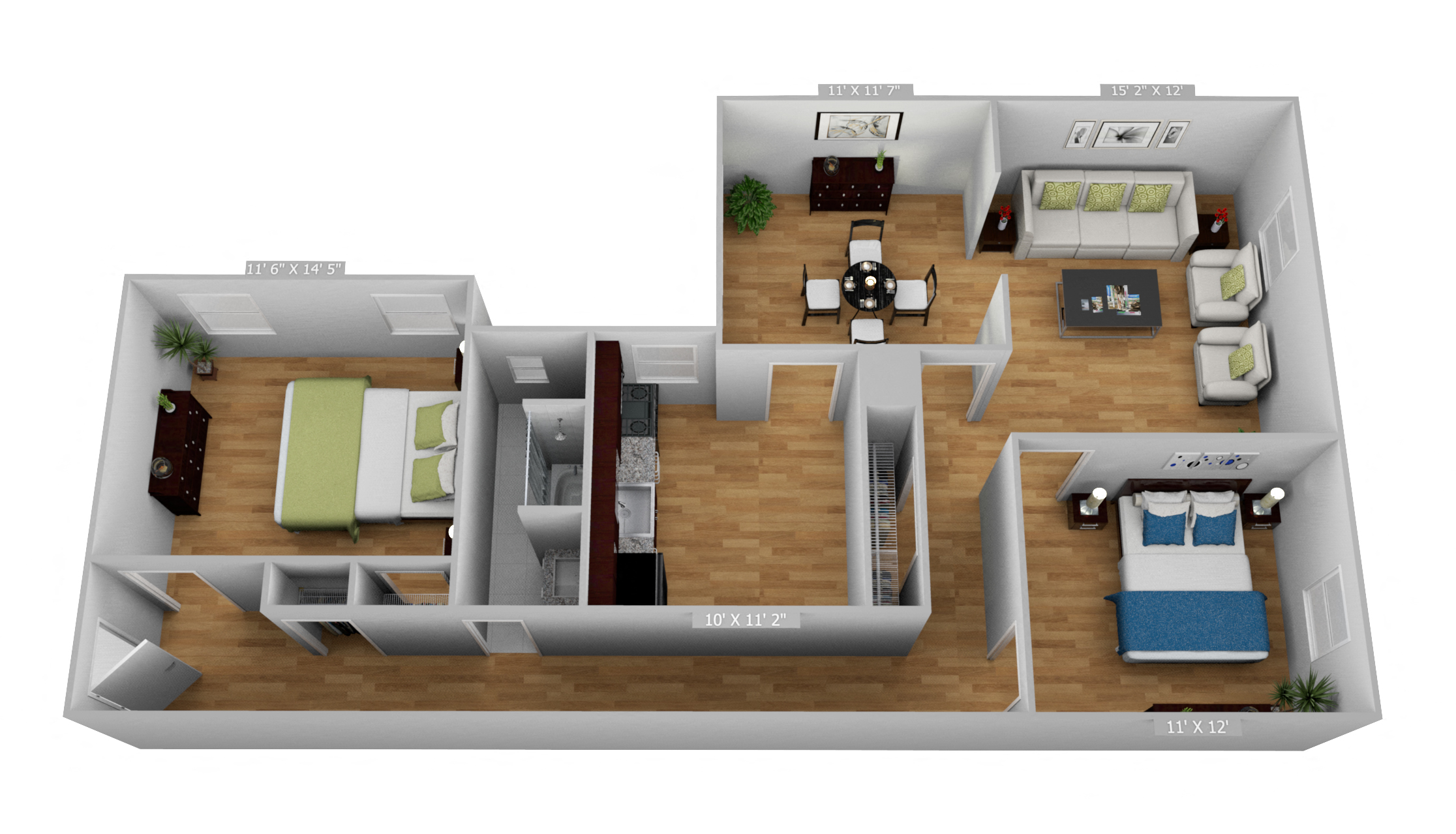 2 Bedroom 1 Bathroom with Den or Dining Room