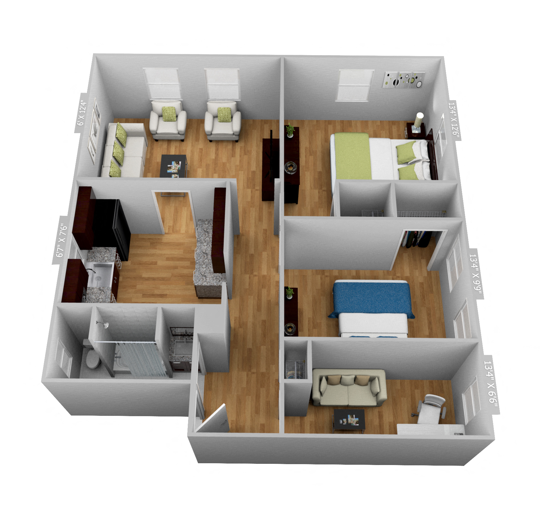 2 Bedroom 1 Bathroom with Den