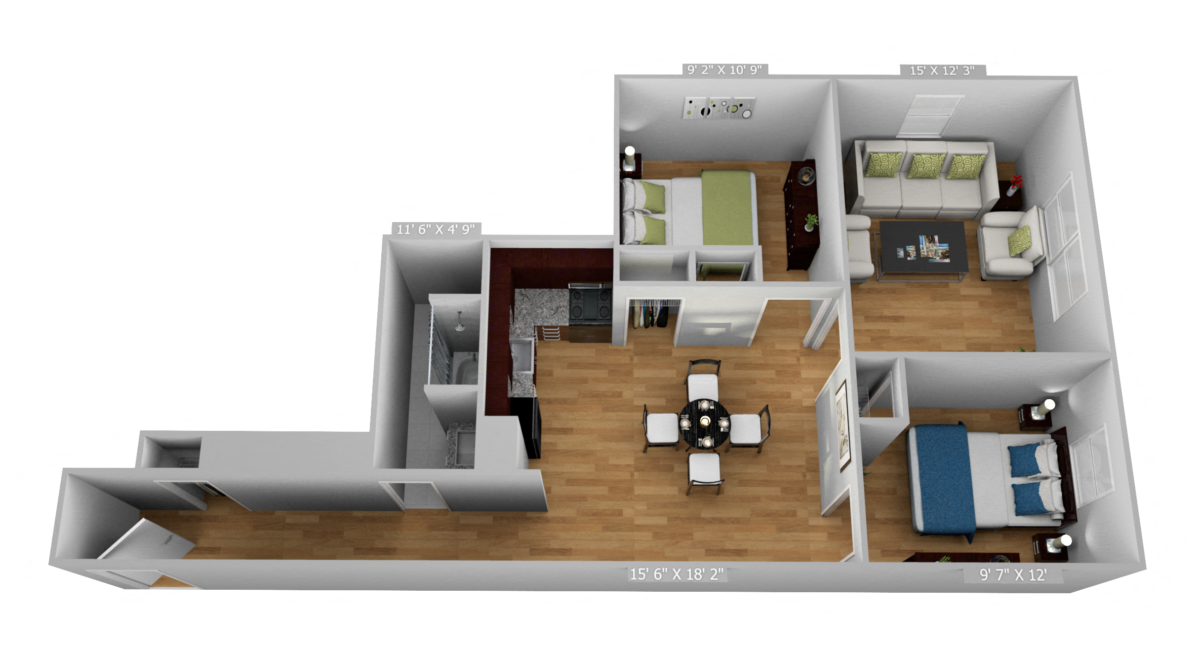 2 Bedroom 1 Bathroom with Dining Room