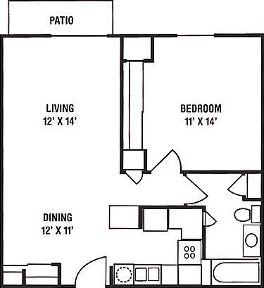 1 Bedroom, 1 Bath Floorplan 1 Bedroom, 1 Bath Floorplan at Brookfield Highlands Apartments 55+
