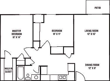 2 Bedroom, 1 Bath Floorplan 2 Bedroom, 1 Bath Floorplan at Brookfield Highlands Apartments 55+