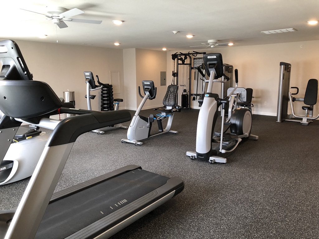 a gym with various treadmills and other exercise equipment