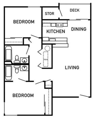 Darrins Place Apartments 2x2 Floor Plan 983 Square Feet