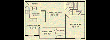 1 bedroom 1 bathroom Floor plan at The Commons of McLean, McLean