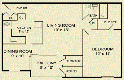 1 bedroom 1 bathroom Floor plan at The Commons of McLean, McLean
