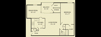 1 bedroom 1 bathroom Floor plan A at The Commons of McLean, Virginia, 22102