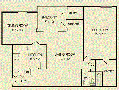 1 bedroom 1 bathroom Floor plan A at The Commons of McLean, Virginia, 22102