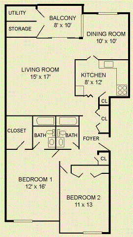 2 bedroom 2 bathroom Floor plan at The Commons of McLean, McLean