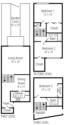 3 bedroom 2 bathroom Floor plan D at The Commons of McLean, McLean, VA, 22102