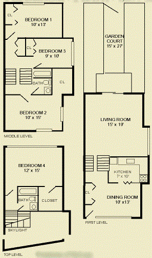 4 Bedroom 2 Bathroom Floor Plan at The Commons of McLean, McLean, 22102