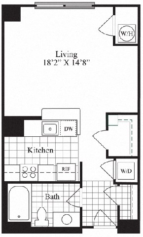 Studio floorplan for The Addington Studio floorplan for The Addington, at Wentworth House, Maryland, 20852