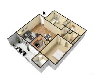 2 Bed 1 Bath - A Floor Plan 3