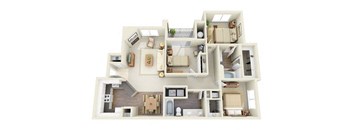 Morisot 3 Bedroom 2 Bathroom 3D Floor Plan
