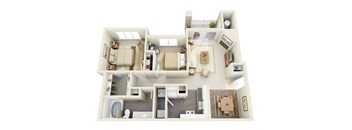 Cezanne 2 Bedroom 2 Bathroom 3D Floor Plan near me