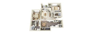 Gauguin 2 Bedroom 2 Bathroom 3D Floor Plan