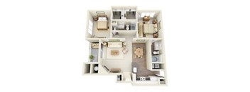 Pissaro 2 Bedroom 2 Bathroom 3D Floor Plan