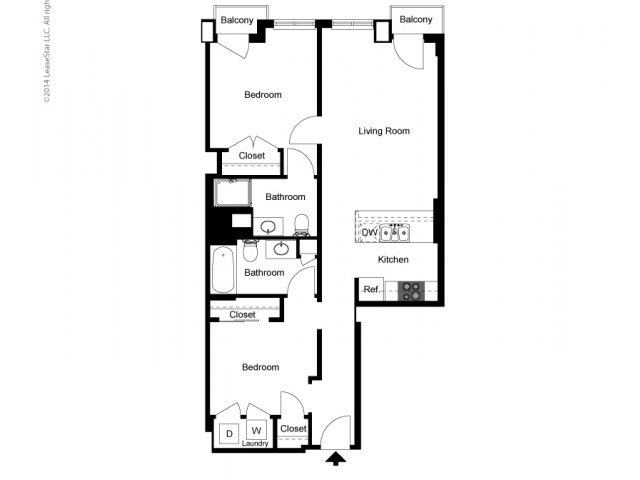 1 Bedroom + Den 2 Baths Floor Plan 1 Bedroom + Den 2 Baths Floor Plan