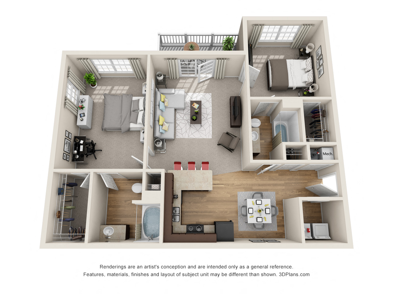 two bedroom two bath floor plan