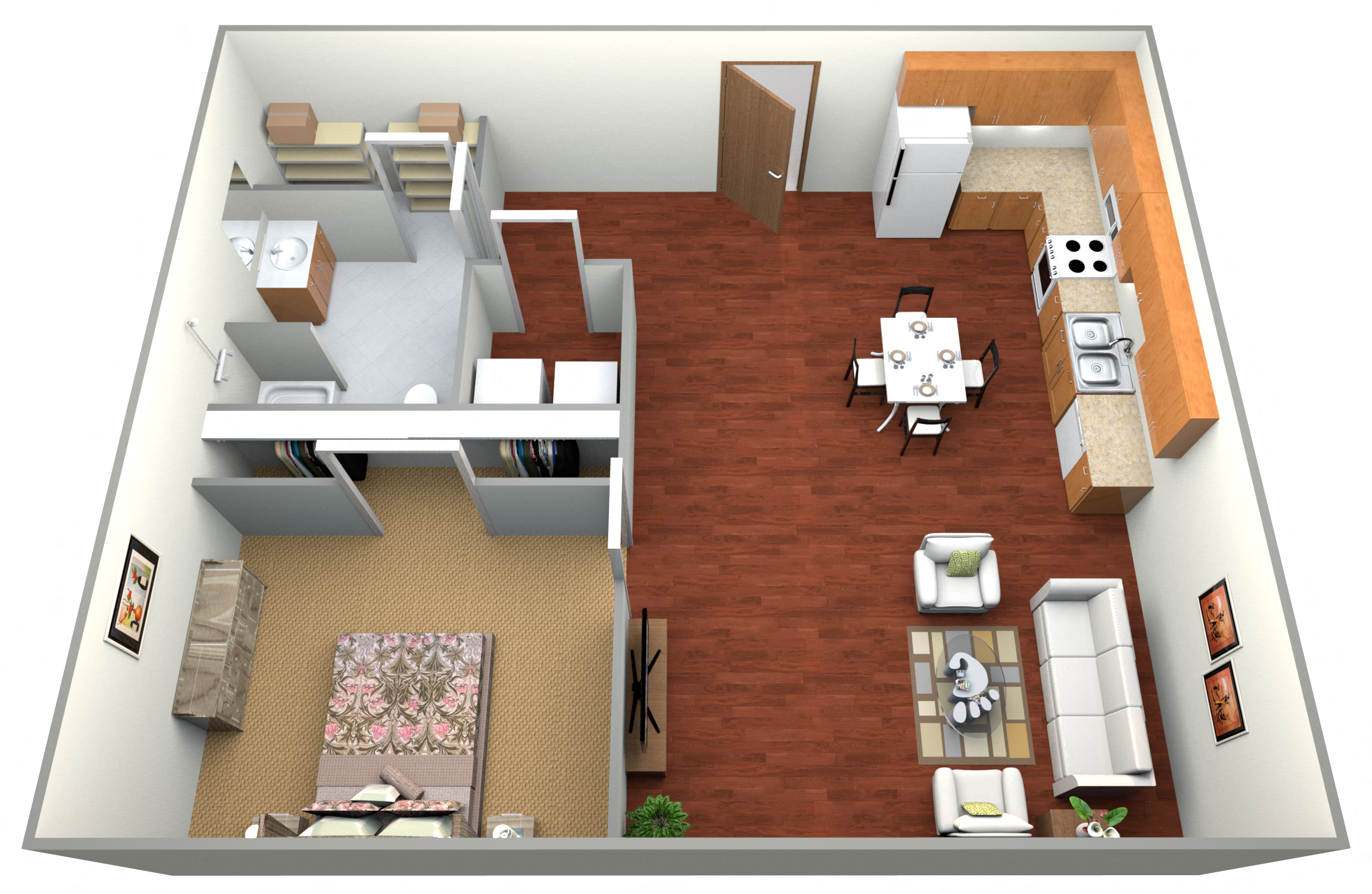 1 Bed 1 Bath Floor Plan at Kassenborg, Moorhead, MN, 56560