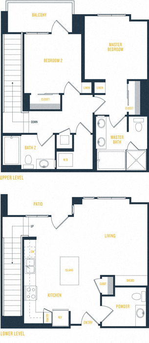 Plan 19 Townhome - 2 Bedroom 2.5 Bath Floor Plan Layout - 1265 Square Feet