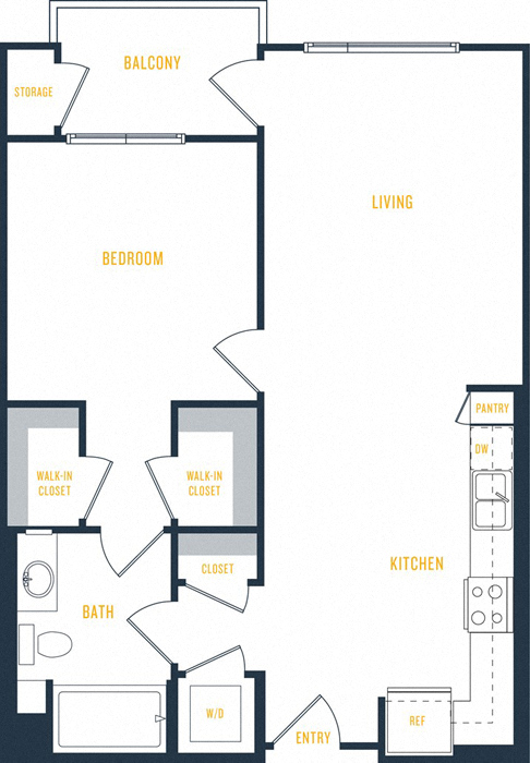Plan 4 - 1 Bedroom 1 Bath Floor Plan Layout - 770 Square Feet